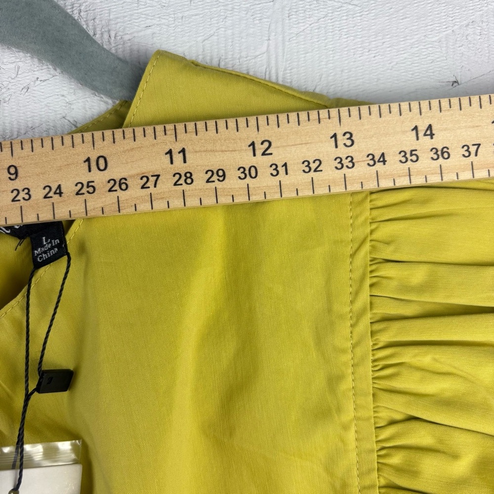 NWT Strut & Bolt- Flutter Ruffle Sleeve Poplin Top Lime Green Large Cottagecore - Picture 7 of 9